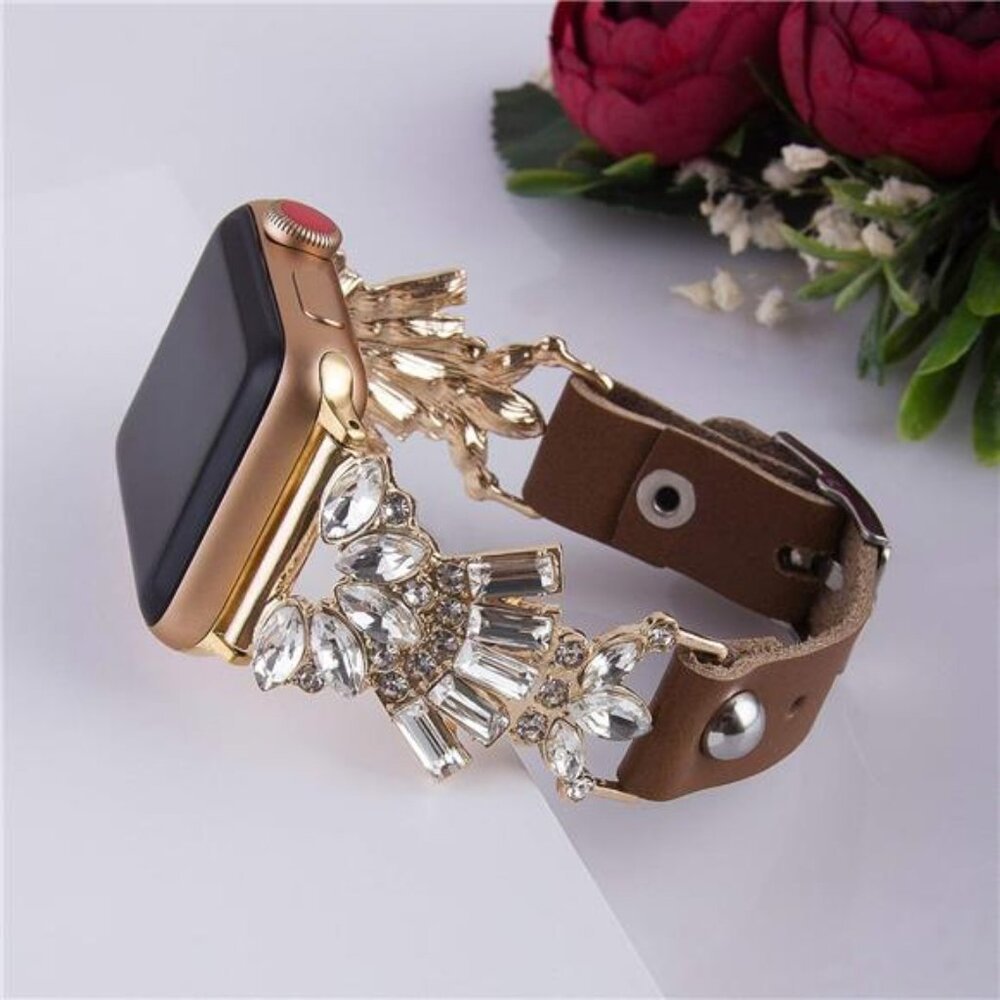 NEW Gold/Brown Rhinestone Metal Apple Watch Band